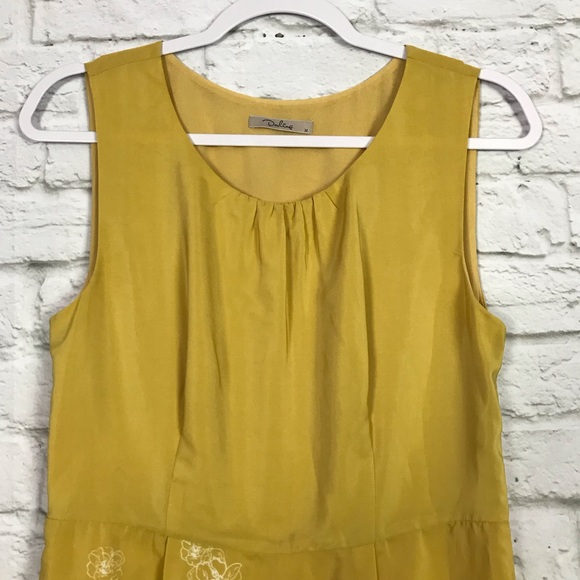 Darling M Mustard Floral Sleeveless Career Dress - Picture 3 of 8